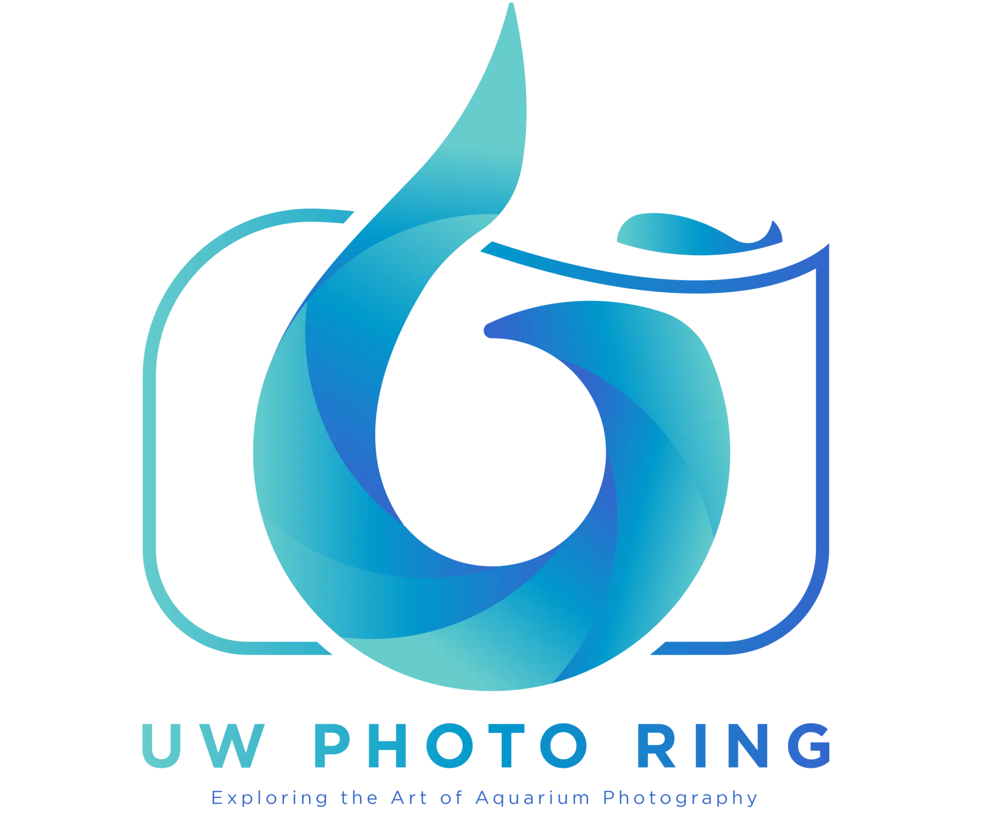 Logo featuring a gradient blue-green abstract fish forming the shape of a camera. Text below reads 