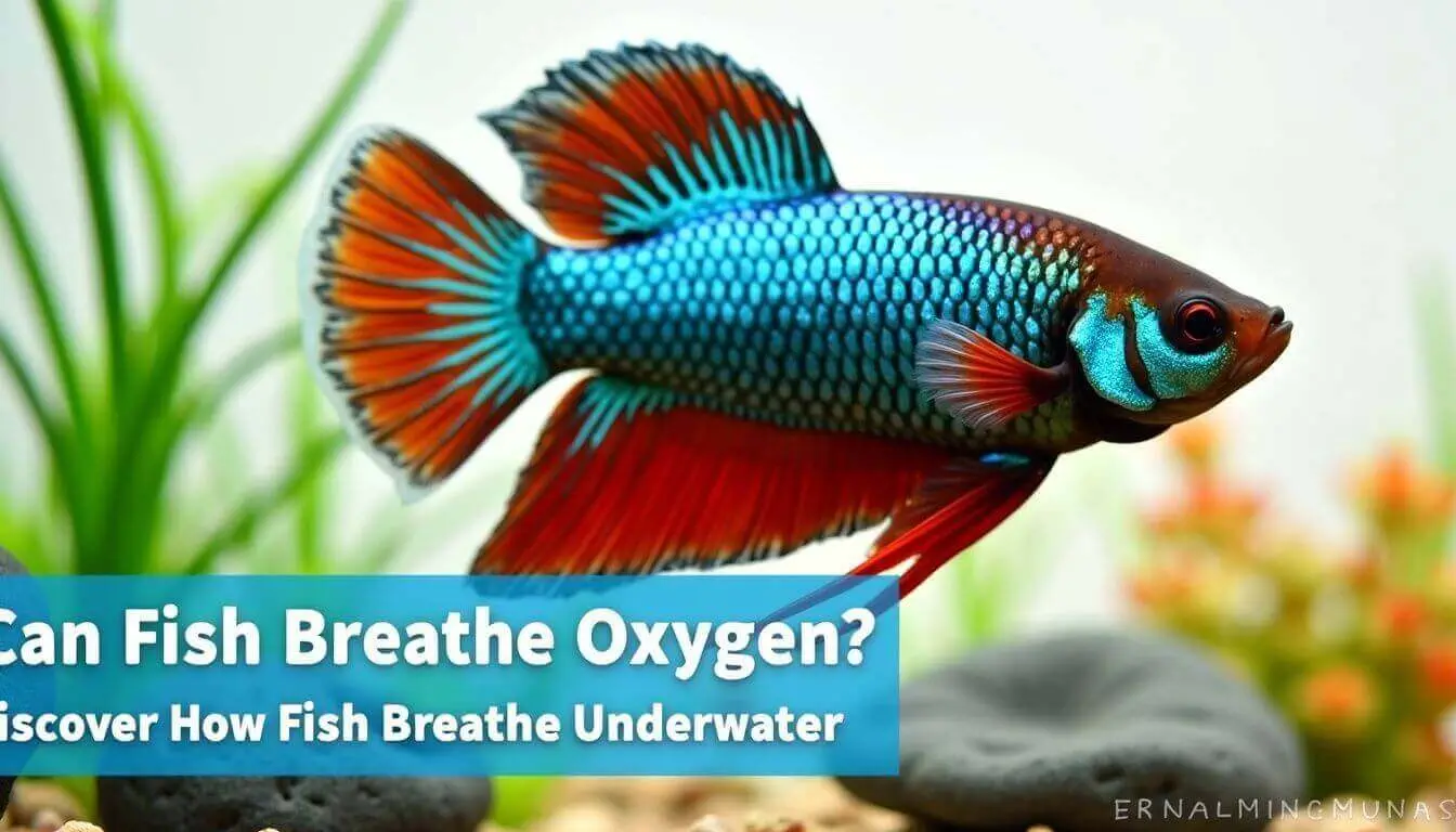 A colorful fish swims in an aquarium with text overlay: 