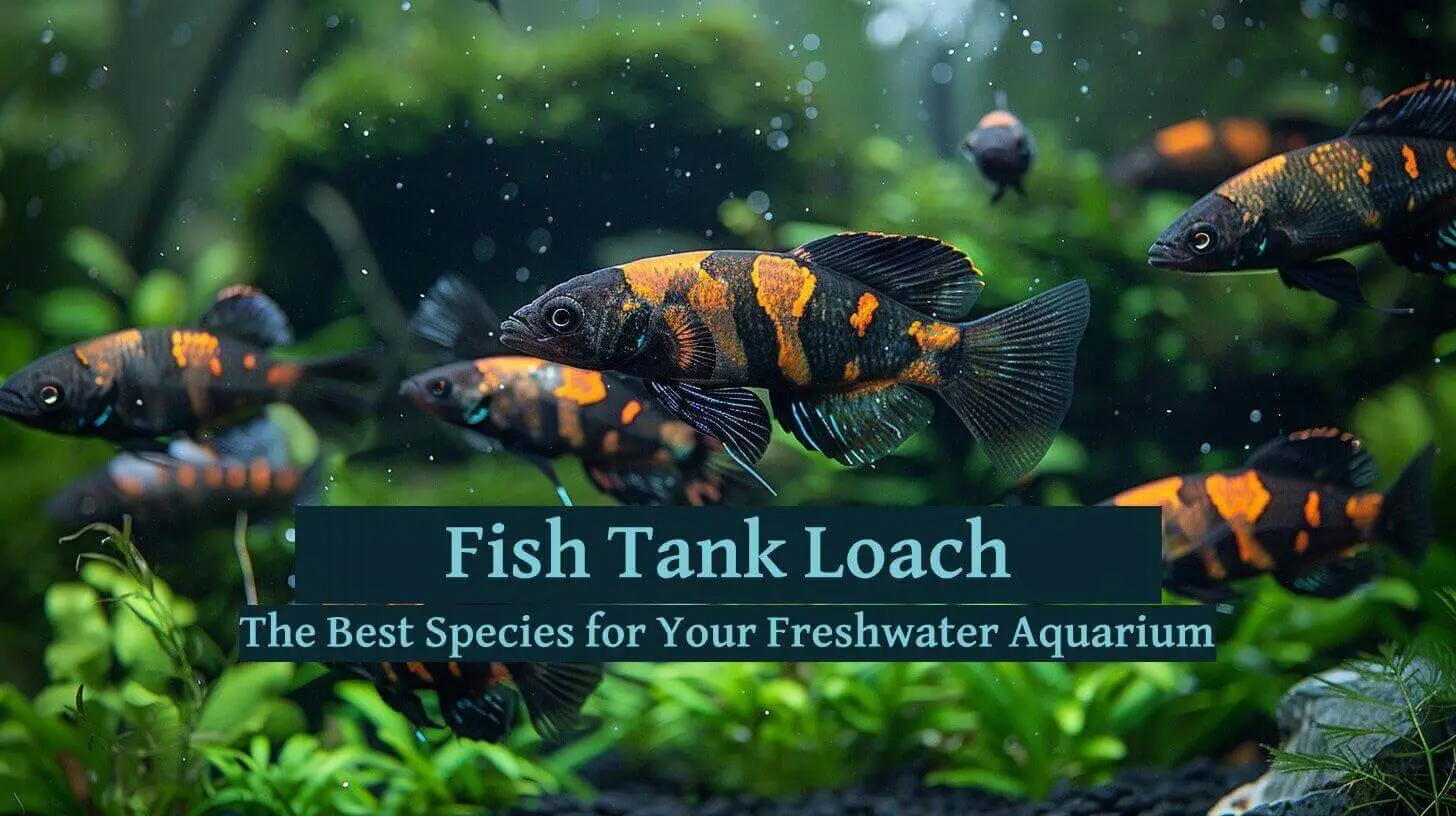 A group of colorful loaches swim gracefully in a fish tank. The image highlights their charm, promoting them as ideal additions to any freshwater aquarium.