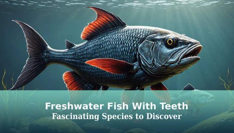 An enchanting illustration captures a freshwater fish with sharp teeth gliding through the water. Text: 