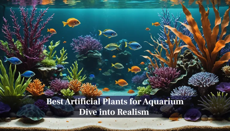 discover a vibrant underwater scene with colorful artificial plants and fish creating a stunning aquarium setup. text reads dive into realism with the best artificial plants for aquarium Discover a vibrant underwater scene with colorful artificial plants and fish, creating a stunning aquarium setup. Text reads: