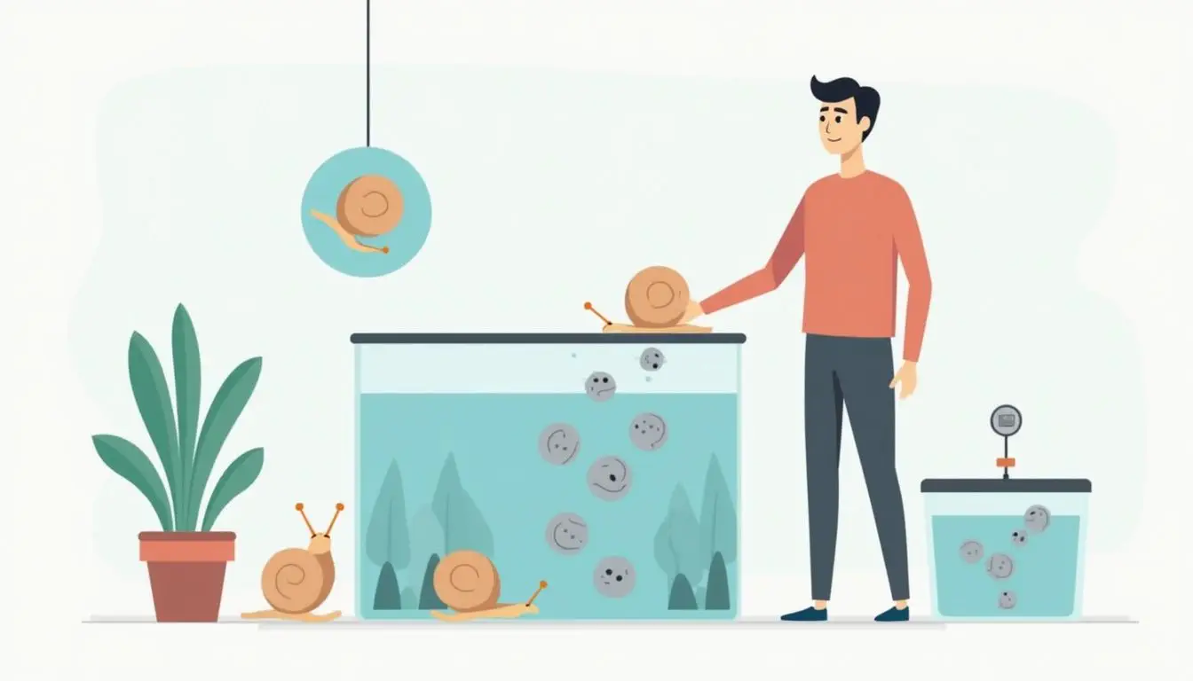 Illustration of person transferring mystery snail eggs to container with care. Illustration of person transferring mystery snail eggs to container with care.