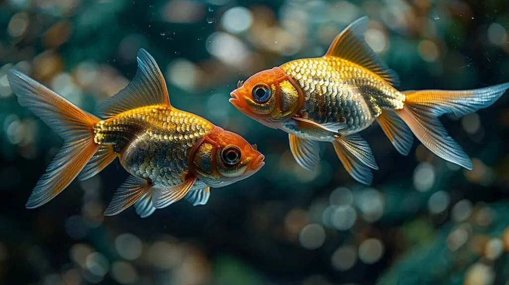 Mature male and female comet goldfish showing subtle differences. Mature male and female comet goldfish showing subtle differences.